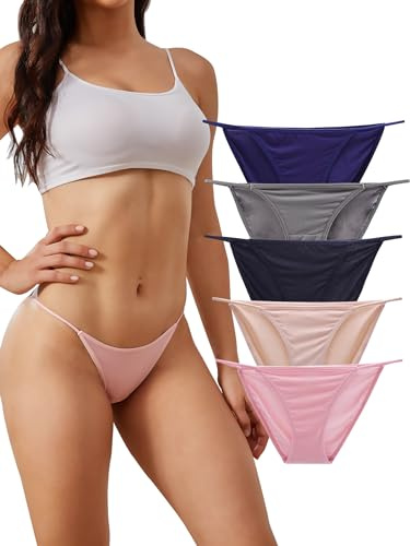 Buankoxy Women's Low-Rise String Bikini Panty Stretch Briefs Sexy Cheeky Underwear 5 Pack(Multicolor,8)