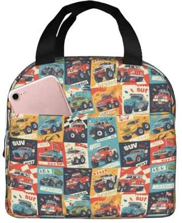 Loncheras aisladas para hombres y mujeres, trabajo, coche de carreras todoterreno, bolsa térmica suave colorida aislada para viajes, a prueba de agua, lonchera pequeña para adultos, para hombres y