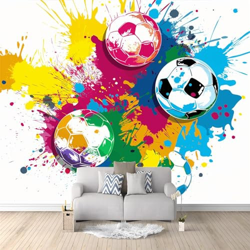 Vlies Fototapete kinderzimmer Kritzel Bunter Fußball 3D Effekt 150 x 105cm - Foto Tapete für Wohnzimmer Moderne Vliestapete Wandtapete Motivtapeten Heim Dekoration