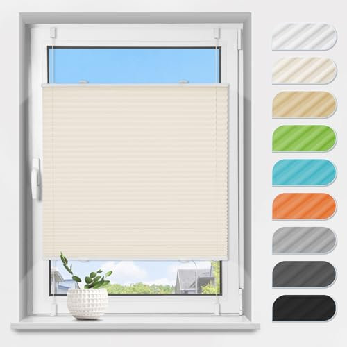 Plissee Klemmfix ohne Bohren Beige B70 x H200 cm Plissees Lichtdurchlässig Faltrollo Jalousie Plisseerollo Fertigplissee Sichtschutz & Sonnenschutz für Fenster & Tür