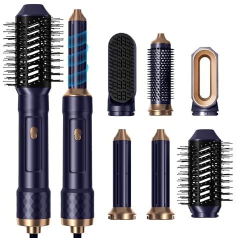Airstyler 6 in 1 mit Luft-Lockenstab 1000W Ionen Haartrockner Hairstyler Warmluftbürste Rundbürstenföhn Lockenbürste Glättbürste Haarföhn Stylingbürsten Set Geschenken für Frauen, Blauviolett