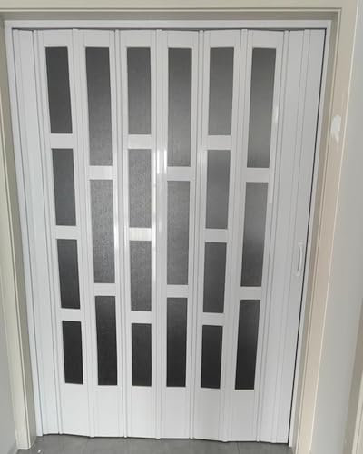 Schiebetür Falttür Falttür Für Den Kleiderschrank Innen, Weiße Falttür Aus Aluminiumlegierung Mit Beschlägen, Schiebetüren Aus Mattiertem Acryl Für Den Türrahmen Von Badezimmer Und Waschküche(65x80in(