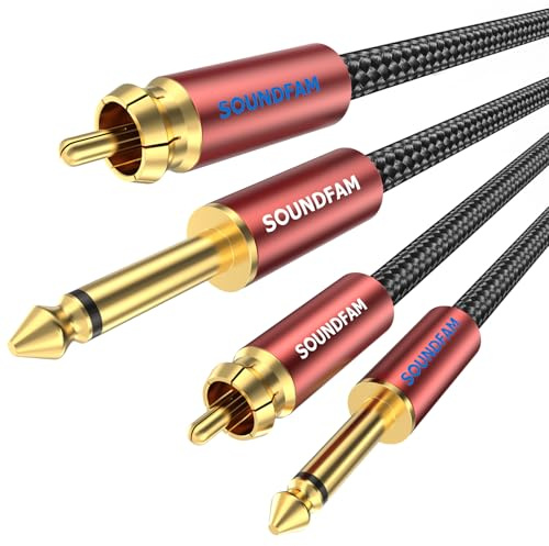 SOUNDFAM Câble RCA vers Jack 6.3mm 5M, 2 RCA Mâle vers 2 Jack 1/4'' Mâle, Câble d'Interconnexion Audio Stéréo Plaqué Or, Double Blindage, Heavy Duty