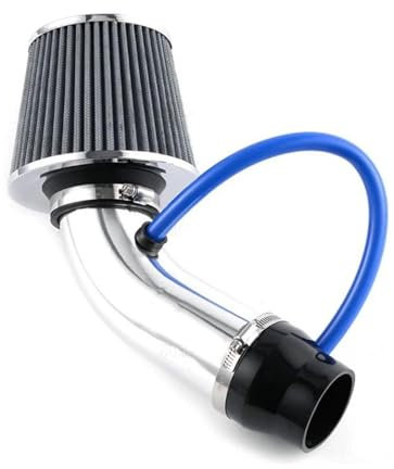 Auto Lufteinlass Universelles 76-mm-Autorennen-Kaltluftansaugsystem Turbo-Ansaugrohr-Rohrsatz Aus Aluminium Mit Konischem Luftfiltereinlass Ansaugschlauch(Silber)