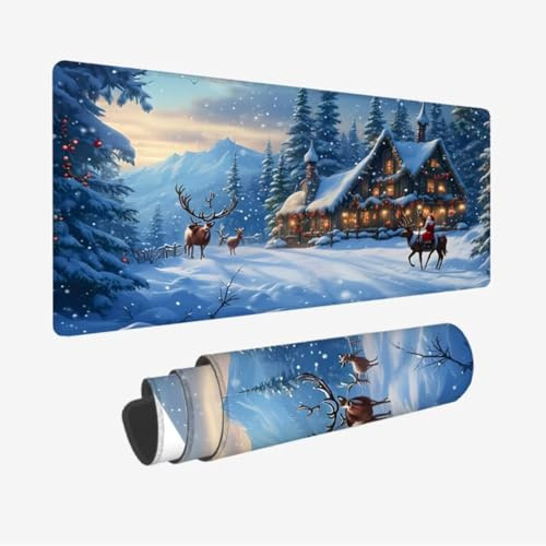 Mauspad Weihnachten XXL 700x300x3mm,Mousepad REH Schreibtischunterlage,Wasserdicht Gaming Mauspad,rutschfeste Gummibasis Mouse Pad,Vernähte Kanten Desk Mat,Mauspads für PC,Laptop,Geschenke JC-201