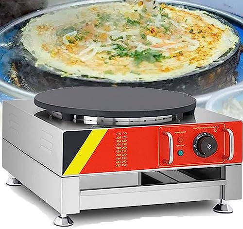 PUFAHAU Máquina para Hacer Crepes eléctrica Comercial, máquina para Hornear panqueques, sartén Antiadherente para Crepes eléctrica, Placa calefactora Individual, Temperatura Ajustable