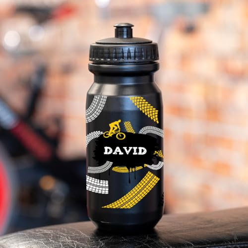 Wanapix | Borraccia Personalizzata per Ciclismo | Colore Nero | Borraccia per Bicicletta con la Tua Foto o Nome | Capacità 620 ml | Senza BPA | Avventura in Bici + Nome