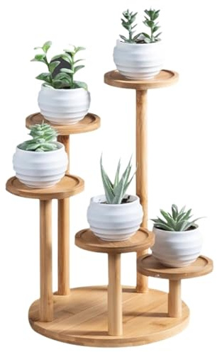 GAOJUNAN Pflanzenständer für Garten Pflanzen 5-stufiger Pflanzenständer Aus Bambus, Tisch-Blumentopfhalter, Ständer Für Sukkulenten-Blumentopf Garten Dekoration