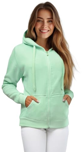 OZONEE Damen Kapuzenpullover Sweatjacke Sweatshirt Farbvarianten Kapuzenjacke Kapuzenpulli Langarm Kapuze Hoodie Sport Style Casual Fitness Basic Training 777/8665B PFEFFERMINZ S