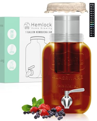 Kombucha Pot Starter Kit 1 Gallon with Tap, Kombucha Continuous Brewing Pot Kit Glass with Stainless Steel Mesh Filter (1GKJ)