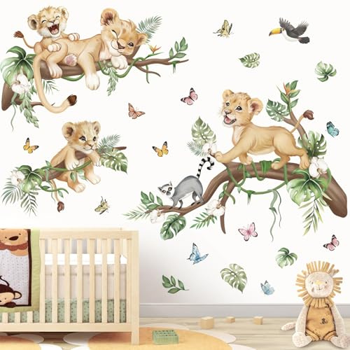 wondever Wandtattoo Löwe Baum Zweig Wandsticker Dschungel Tiere Löwen AST | Abziehen und Aufkleben, Abziehbar, Wandaufkleber Selbstklebend für Kinderzimmer Babyzimmer Schlafzimmer Wanddeko