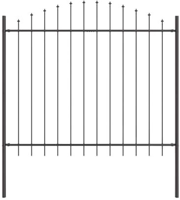 vidaXL Fence Panel Set/4 Grey Powder-Coated Metal - Modern Garden Boundary with Spike Arch - Weather, Rectangular Vertical Bar Design for Outdoor Use, 1.7x1.65m, Easy Assembly