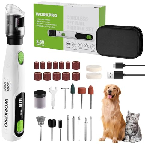 WORKPRO Dog Nail Grinder with 6-Speed Adjustment | Cordless Pet Trimmer, 3 Grinding Ports, Pet Claw Care, Small/Medium/Large Dogs