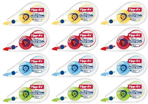 Tipp-Ex Mini Pocket Mouse White Correction Tape 6m Rollers - Pack of 12 - Tear Resistant Tapes, Smooth Glide