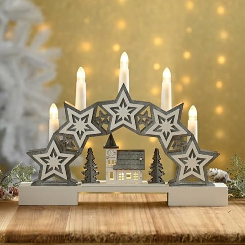 Festive Lights 32cm LED Stern Schwibbogen Weihnachten Kerzenbrücke Schwippbogen Batterie Weihnachtsdeko Stern Weihnachtsbeleuchtung Fenster (Sterne)