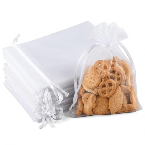 50 Organzabeutel, 13 x 18 cm, Weiß, Geschenktüte, Weihnachten, Beutel, Schmuck, Bonbons, kleine transparente Organzabeutel, für Party, Weihnachten, Geburtstag