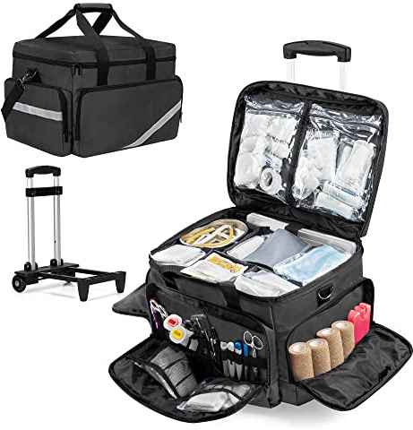 Rolling Medical Bag with Trolley, Detachable Nurse Roller Bag with Removable Dividers for Doctors, Efficient and Versatile Travel Storage Solution