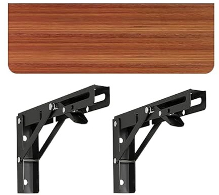 WXPGFEQ Mesa Plegable de Pared Resistente - Escritorio Compacto y Estante de Pared Que Ahorra Espacio para casa, Oficina, Cocina y Comedor - Tablero de Madera con 2 Soportes de Metal (noga
