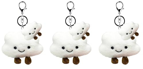 DqiUnaX Schlüsselanhänger Plüsch, 6 Stück, Wolken Design, Taschenanhänger Damen, Anhänger Für Taschen, Rucksack Anhänger, Schlüsselanhänger Smiley, Wolken Design, Weiß Und Silber