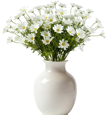 maifey 12 PCS Fleur Artificielle Marguerites, 19.7in Bouquet de Fleurs Soie Tige Longue, Ne Fane Pas pour Bouquet DIY - Décoration Maison, Cuisine, Fête, Mariage, Blanc