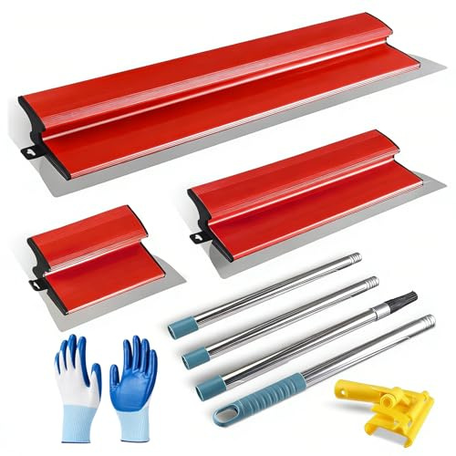 Drywall Skimming Blade 250mm+400mm+600mm, Plastering Tools for Wall,Ceiling | Professional Drywall Speed Skim Tools with Extension Handle and Gloves