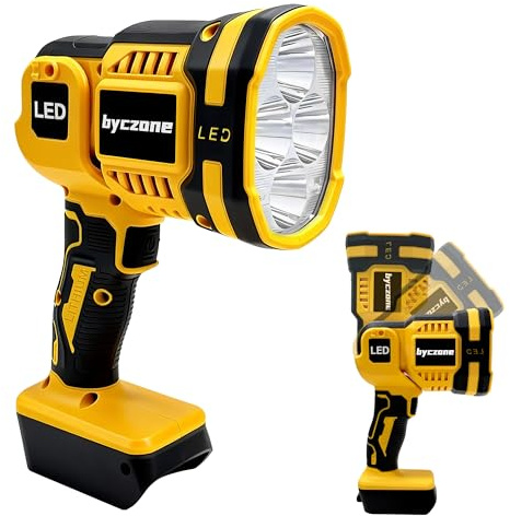 byczone Handheld Spotlight for Dewalt 20V Battery, 1500LM LED Work Light, Flashlight with 2 Modes & 90° Pivoting Head, for Workshop, Camping, Jobsites (Battery Not Included)