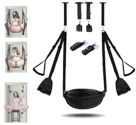 Sex Swing with Adjustable Love Sling for Sex Support, Adult Toys for Couples Bondage Restraints Yoga Swing Widened Padded Seat Spreader Leg Open for Women Sweater, Door Wall Suction Handcuffs Set EK3