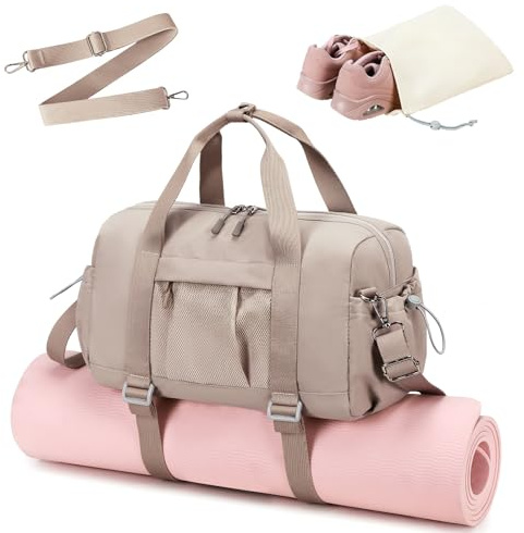 LEDAOU Sporttasche Damen mit Yogamattenhalter, 20L Kleine Reisetasche als Handgepäck, Leichte Gym Bag mit Schuh Taschen & Nassfach, Mini Gym Tasche Sport Duffel Bag für Gym, Yoga, Tanz