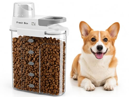 Kryndle Dog Food Storage Container,2.5L with Airtight Lid and Measuring Cup | Portable Handle, Ideal for Cat Dog Bird Dry Food, Grains and Rice