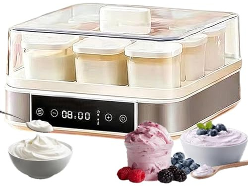 Yogurtiera Automatica 9 Barattoli di Vetro, Yogurtiera Elettrica Multi-funzione con Controllo della Temperatura e del Tempo Regolabile per la Casa
