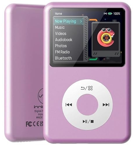 Innioasis Y1 MP3 Player – Bluetooth, Video Player, Audiobooks, FM Radio and Wheel Touch Control (Purple, 64GB)