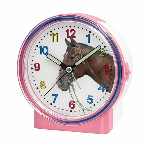 Atlanta Kinderwecker ohne Ticken mit Pferde-Motiv - 2926/1 (Rosa)