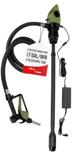 TERA PUMP Electric Transfer Drum Pump for 55 Gallon Drums up to 275 Gallon IBC Totes | Works with DEF, Diesel, AG Chemicals, Kerosene etc