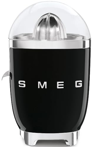 Smeg, Spremiagrumi Elettrico CJF01BLEU, Spremitura a Pressione Manuale, Beccuccio Antigoccia e Cono Universale, Base Antiscivolo, Avvolgicavo Integrato, 70W, Nero