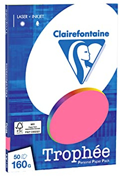 Clairefontaine 4171C – Ries skrivarpapper/kopieringspapper Clairalfa PPP, DIN A4, 160 g, 50 ark, eosin, 1 Ries