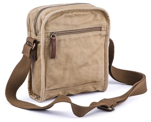 GOOTIUM Herren Kleine Umhängetasche aus Segeltuch Cross Body Messenger Bag, Khaki
