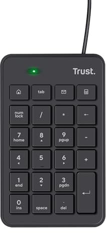 Trust Xalas USB Numpad Number Keypad for Laptop and Desktop PC, Slim Number Pad with Low Profile Keys for Compact TKL Keyboard, Wired Numeric Keypad with 5 Extra Keys, 1.5m Cable, Black