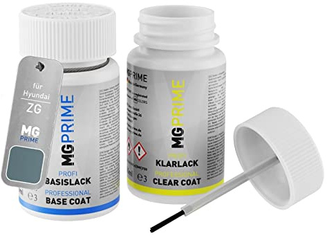 MG PRIME Autolack Lackstift für Hyundai ZG Ice Blue Metallic + Klarlack | Set aus Basislack + Klarlack, Lackfläschchen mit Pinsel, je 50ml