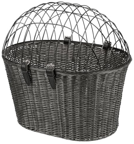 TRIXIE Hundekorb für das Fahrrad vorne bis 5 kg 44 × 41 × 34 cm - mit Universalhalterung - gewobener Hundefahrradkorb für den Lenker - in schicker Weidenoptik mit Kunststoff Gitter - 13107