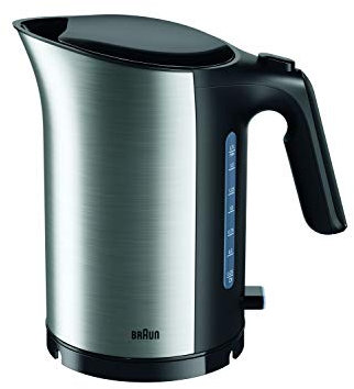 Braun WK5100BK Wasserkocher, Leistung 2200 W, 1,7 l, herausnehmbarer Kalkfilter, Deckel mit einfacher Öffnung, transparentes Wassermessgerät, Schwarz und Silber