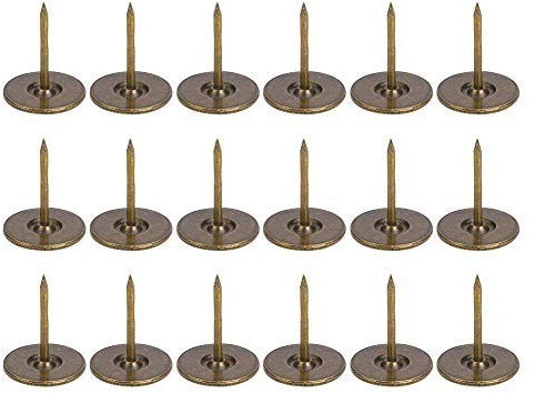 HEEPDD 100 Pezzi Chiodo per tappezzeria, Spille per Unghie di mobili antichi Rotondi a Testa Piatta in Ferro Bronzo Ciano Chiodi per tappezzeria antichi assortimento Testa Grande(Diameter 16mm)
