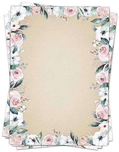 50 Blatt Briefpapier (A4) | Vintage Rosen-Rahmen | Motivpapier | edles Design Papier | beidseitig bedruckt | Bastelpapier | 90 g/m²