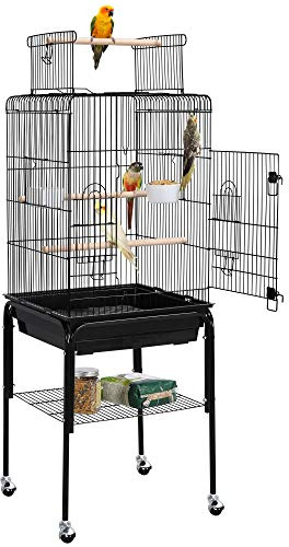 Yaheetech Jaula para Pájaros con Techo Abierto Negro 46,5 x 46,5 x 136 cm