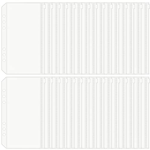 HAUTOCO 30 Stück A6 6-fach gelochte Bindertaschen, wasserdicht, PVC, Budget-Umschläge mit Reißverschluss, für A6-Notizbuch, Budget-Ordner