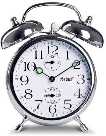 Mechanical lift alarm clock with classic bell ringer, illuminated hands — more retro is not possible/Colour: silver, Instruction manual (in German)