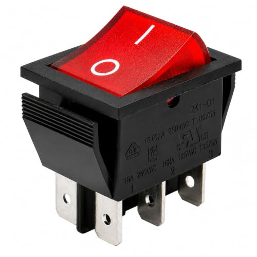 CABLEPELADO Wippschalter, 2 Positionen, 6-Wege-Schalter, 6-poliger Schalter, 6 Klemmen, Ein-Aus-Schalter DPDT, 16 A, 250 VAC, Rot mit LED