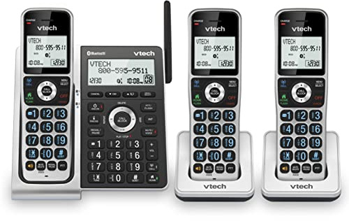 VTech VS306-3 DECT 6.0 3 Handsets Cordless Home Phone with Bluetooth, Answering System, Smart Call Blocker, Caller ID Announce, Backlit Display, Duplex Speakerphone (Silver & Black)