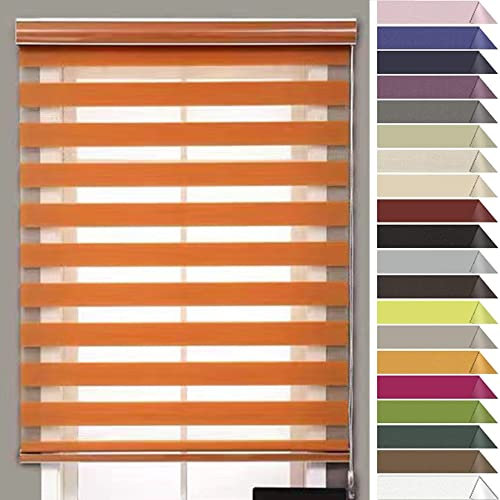 RYNS Seitenzugrollo Verdunklungsrollo 110x300cm Doppelrollo verdunkelnd Wandmontage Dachfester Verdunkelungsrollo Doppelrollo Klemmrollo für Fenster&Tür Küche Büro, Orange