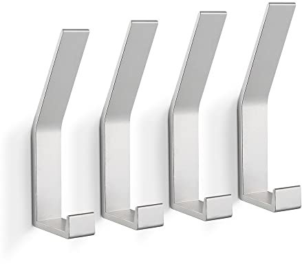 PDGROW® Kleiderhaken 4 Stück, Handtuchhaken zum Bohren(Schrauben unsichtbar!), Garderobenhaken Wand Moderne Garderobenleiste für Jacken, Mäntel, Kleidung, Schals, Handtaschen und Mehr (Silber)