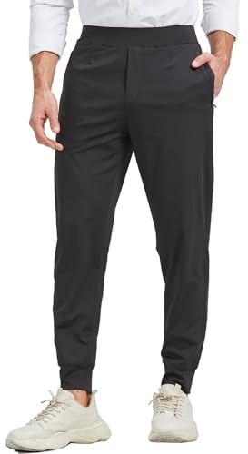 MOVEUP Herr stretch golf sweatpants byxor med dragkedja fickor Tapered Athletic Joggers Track Träningsbyxor, svart, S
